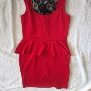 Pastels Red Lace-Trimmed Dress